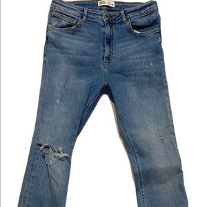 ZARA Ultra Skinny Stretch Hi-Rise Tapered Leg Distressed Womens Jeans Sz 30Wx25L